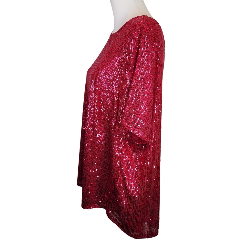 Torrid Hot Pink Sequin Short Sleeve Keyhole Back Blouse Plus Size 1 1X Glam - Picture 4 of 8